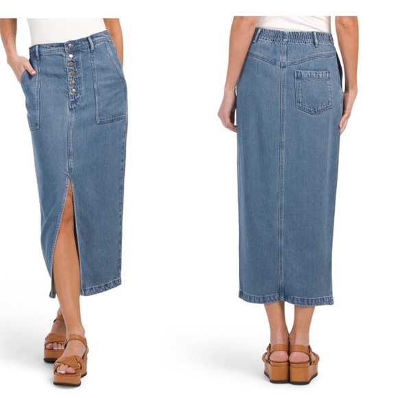 Young Fabulous & Broke Dresses & Skirts - Young Fabulous & Broke Dara Button Front Midi Denim Skirt
